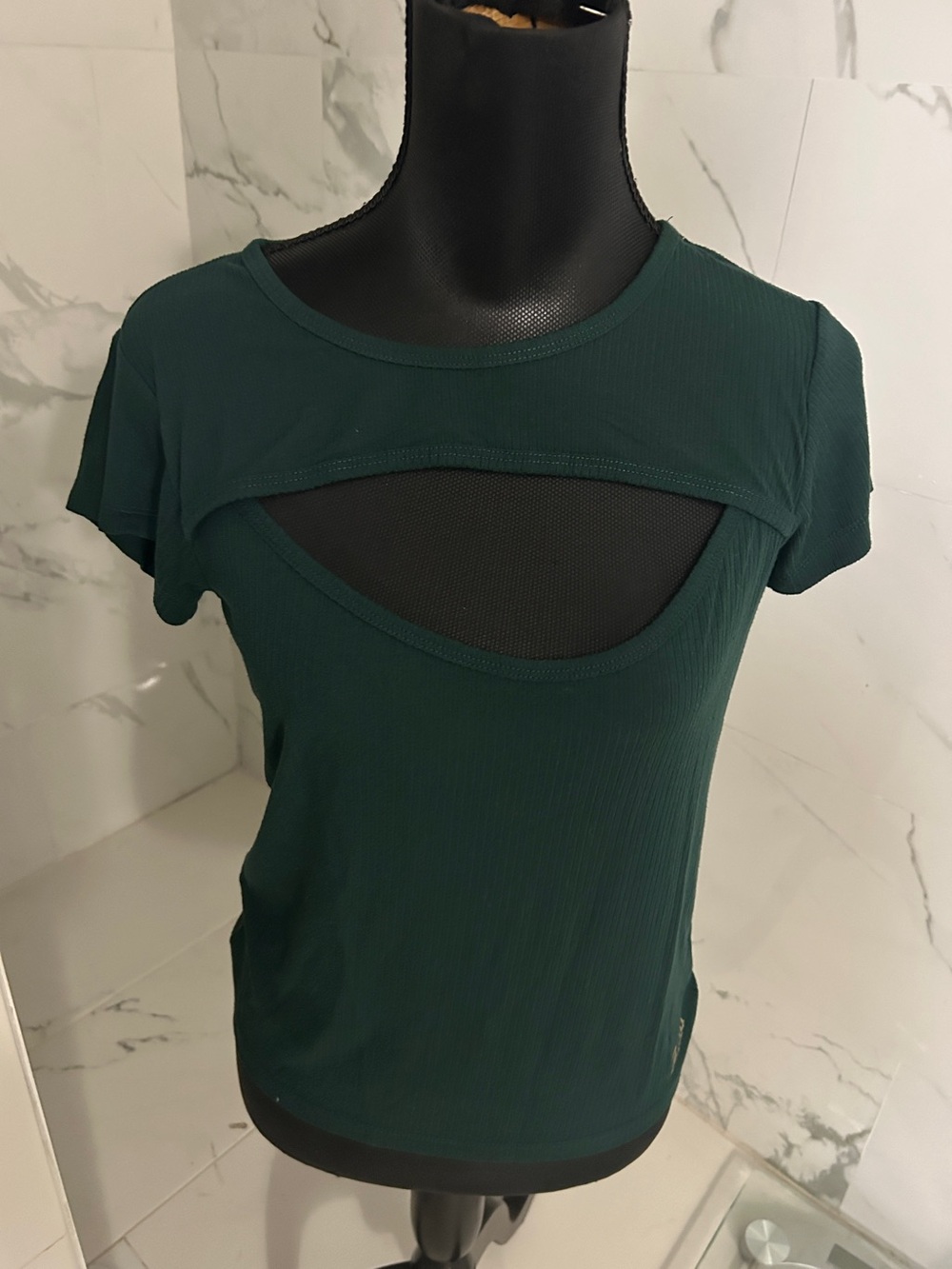 Guess Women's Forest Green Short Sleeve Cutout Tee